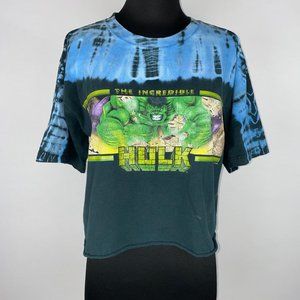 Y2K Vintage 2000s Marvel Comics Incredible Hulk T-Shirt Juniors XL Tie Dye Crop